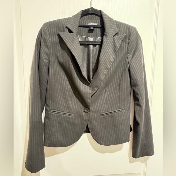 Aqua Jackets & Blazers - Aqua Charcoal Pinstripe Women's Blazer